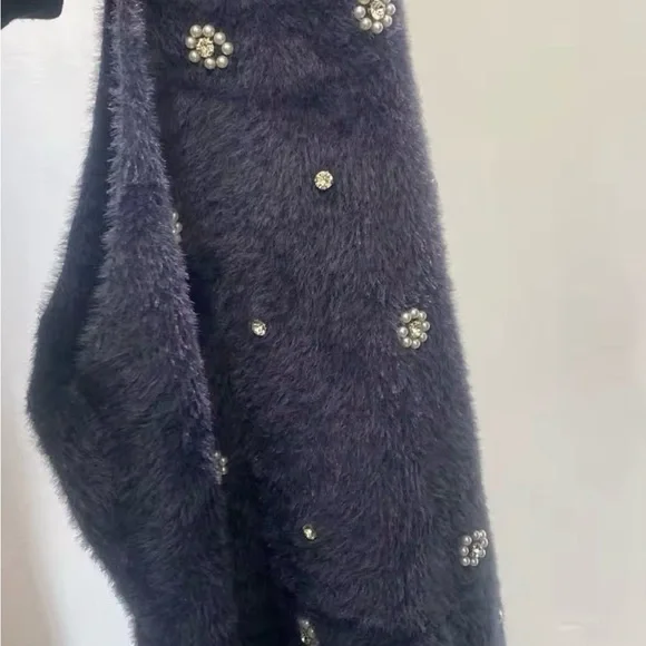 Faux Fur Flower Sequins Beaded Halter Dress - Picture 4 of 4